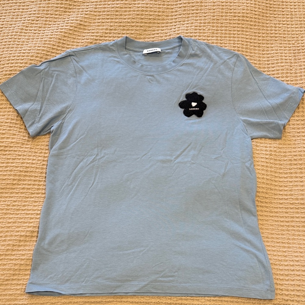 Sandro T-Shirt with Black Flower Patch